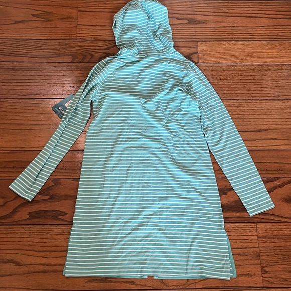 Coolibar Sun Protective Aqua Striped Hooded Zip Up Cover Up Size XS New With Tag - Picture 4 of 13